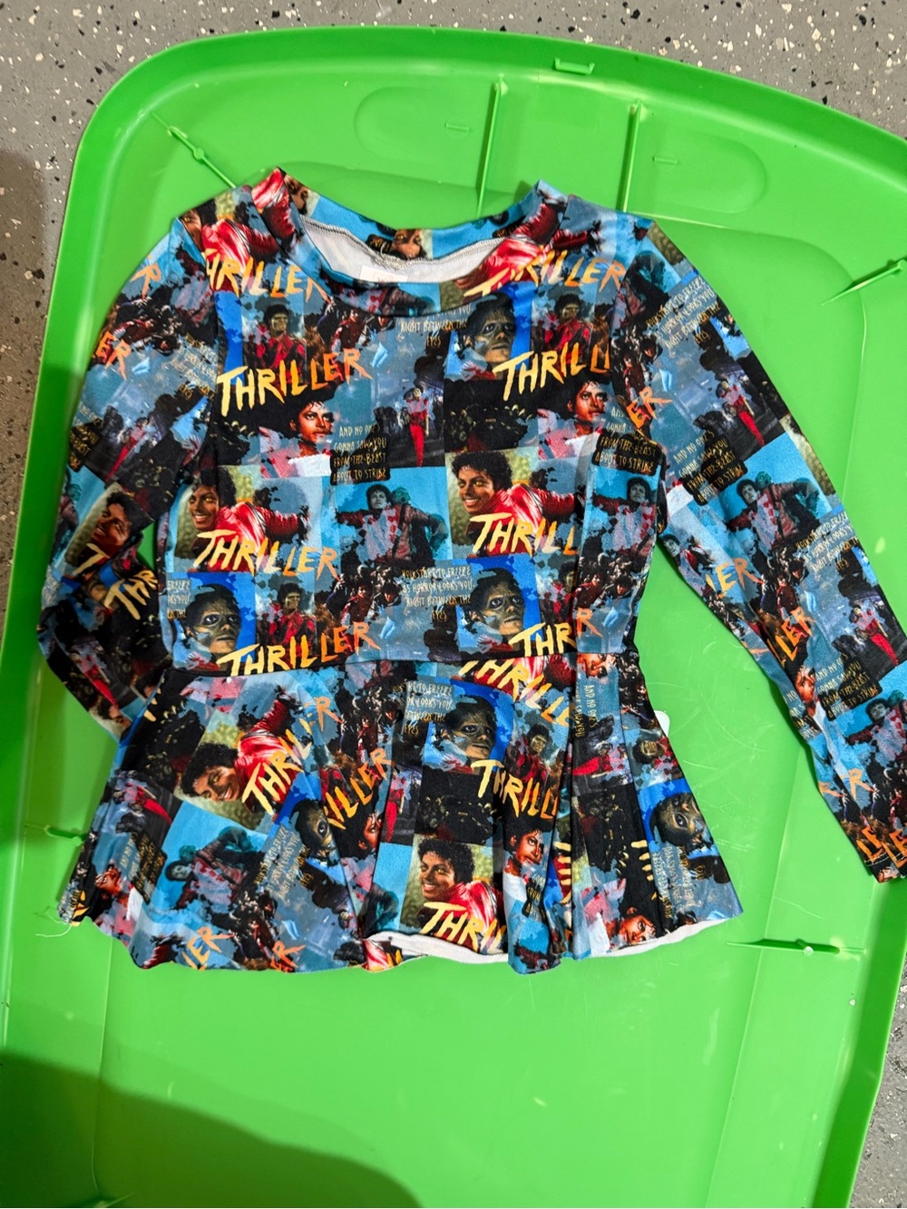 Thriller Print Long-Sleeve Peplum Top - Blue